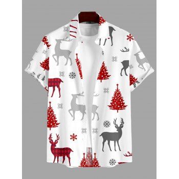 Holiday Couple Outfit Christmas Tree Elk Print Faux Fur Dress and Shirt Set