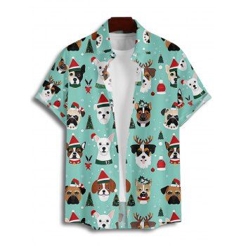 Holiday Couple Outfit Dog Hat Christmas Tree Print Faux Fur Dress and Shirt Set