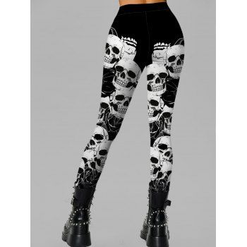 Gothic Women Outfit Skull Splash Ink Print Lace Up Hoodie Dress and Leggings Set