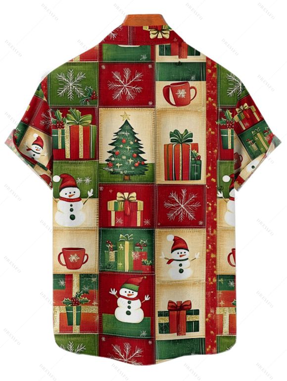 Chemise de Noël pour homme, imprimé flocon de neige et bonhomme de neige, à boutons - Rouge M