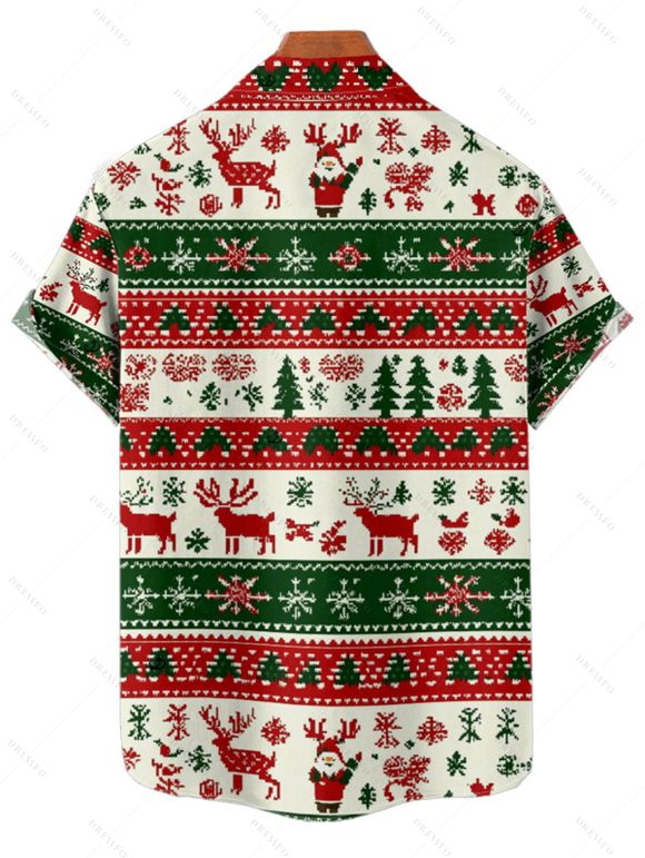 Chemise de vacances pour homme, imprimé élan, sapin de Noël, rayé, boutonné - Vert M