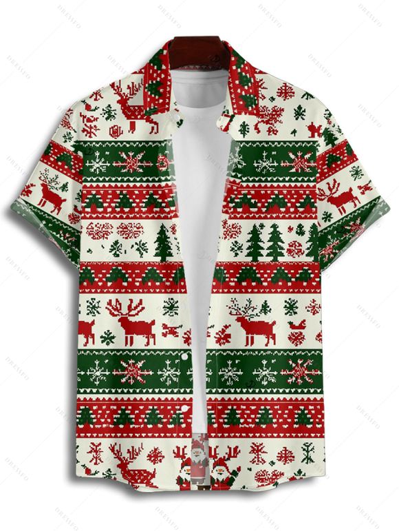 Chemise de vacances pour homme, imprimé élan, sapin de Noël, rayé, boutonné - Vert M