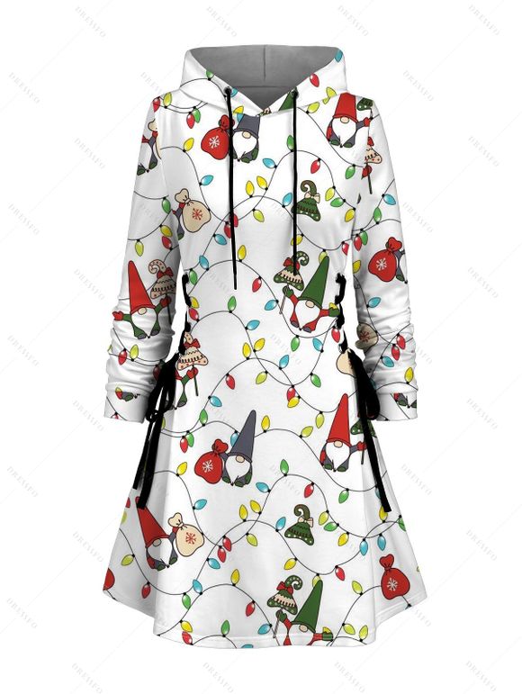 Robe à capuche de Noël Robe à capuche à lacets imprimée Père Noël - Blanc L | US 8-10