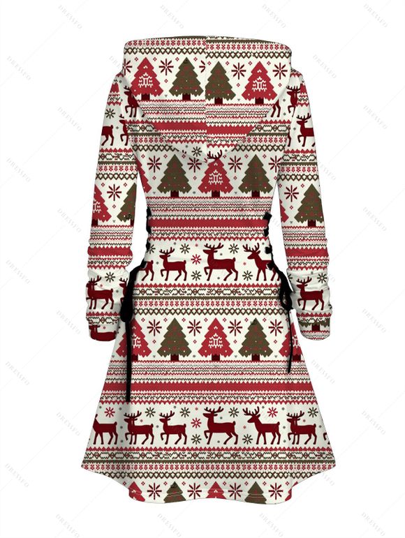 Robe à capuche ethnique, imprimé sapin de Noël, élan, flocon de neige, robe à capuche à lacets - Blanc L | US 8-10
