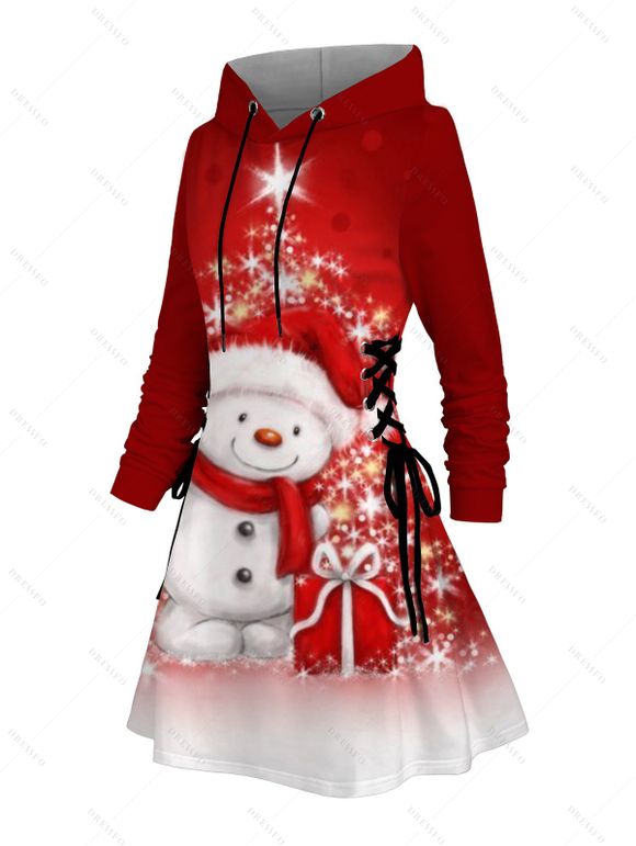 Robe à capuche de vacances Robe à capuche à lacets avec imprimé bonhomme de neige et sapin de Noël - Rouge XXXXXL | US 20