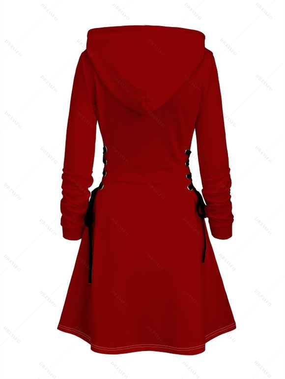 Robe à capuche de vacances Robe à capuche à lacets avec imprimé bonhomme de neige et sapin de Noël - Rouge S | US 4