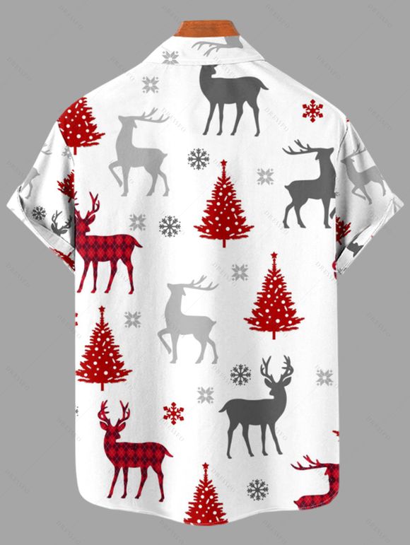 Holiday Couple Outfit Christmas Tree Elk Print Faux Fur Dress and Shirt Set - Blanc S | US 4