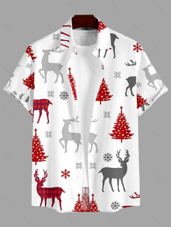 Holiday Couple Outfit Christmas Tree Elk Print Faux Fur Dress and Shirt Set - Blanc S | US 4