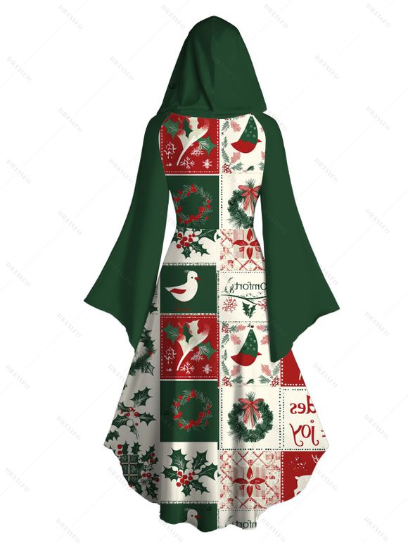 Holiday Couple Outfit Colorblock Christmas Elements Print Hoodie Dress and Shirt Set - Vert profond S | US 4