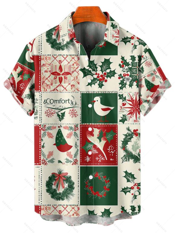 Holiday Couple Outfit Colorblock Christmas Elements Print Hoodie Dress and Shirt Set - Vert profond S | US 4