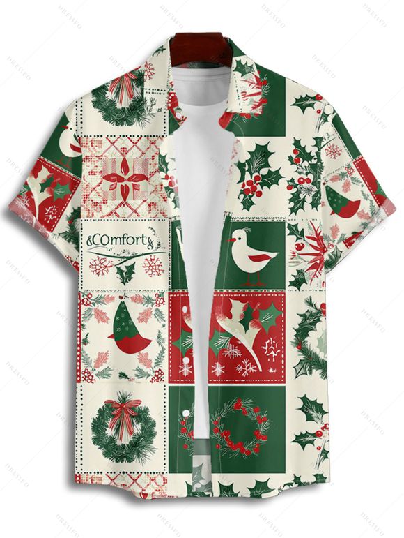 Holiday Couple Outfit Colorblock Christmas Elements Print Hoodie Dress and Shirt Set - Vert profond S | US 4