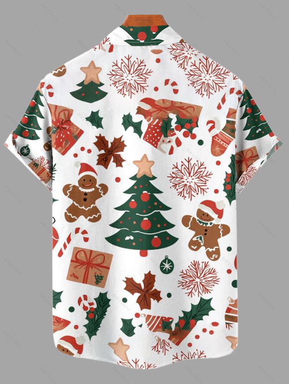 Holiday Couple Outfit Christmas Tree Gingerbread Man Print Faux Fur Dress and Shirt Set - Blanc S | US 4