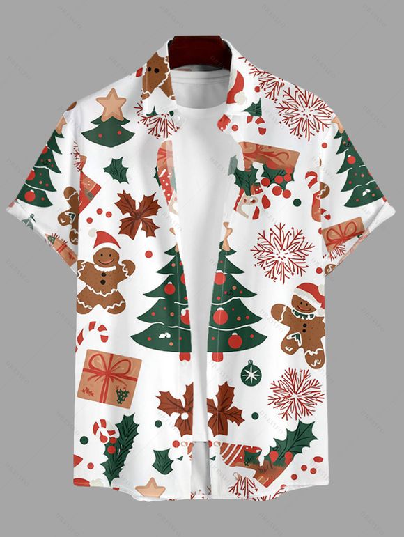 Holiday Couple Outfit Christmas Tree Gingerbread Man Print Faux Fur Dress and Shirt Set - Blanc S | US 4