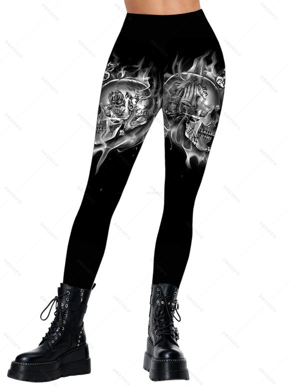 Gothic Outfit Skulls Heart Letter Print Skew Neck Sweatshirt and Leggings Set - Noir S | US 4