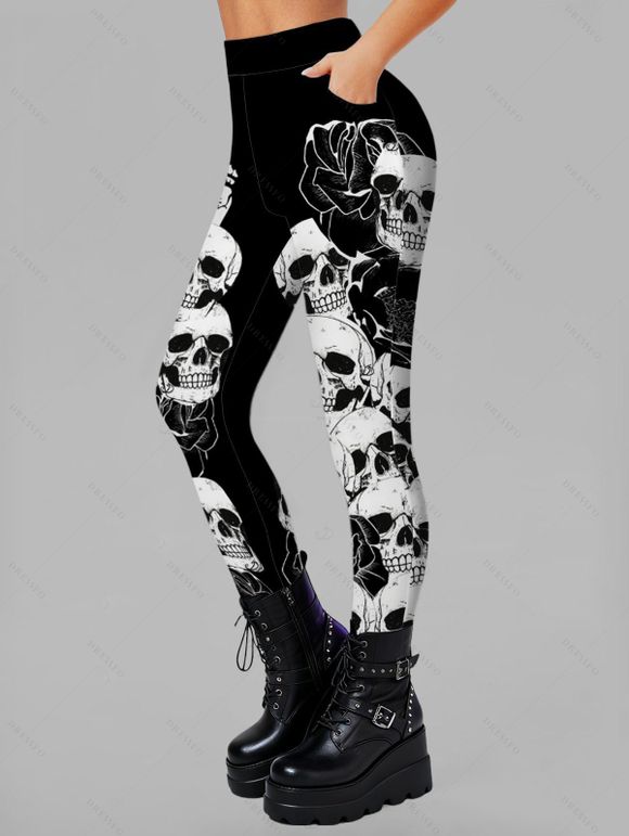 Gothic Women Outfit Skull Splash Ink Print Lace Up Hoodie Dress and Leggings Set - Blanc S | US 4