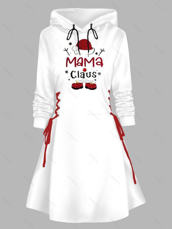 Holiday Women Outfit Christmas Elk Print Hooded Dress and Leggings Set - Blanc S | US 4