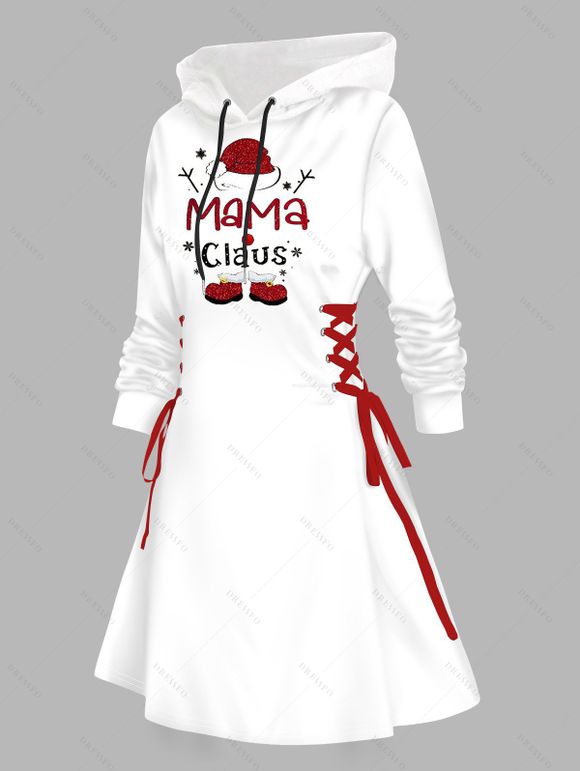 Holiday Women Outfit Christmas Elk Print Hooded Dress and Leggings Set - Blanc S | US 4