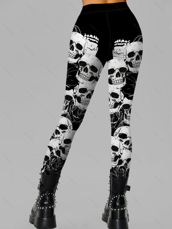 Gothic Women Outfit Skull Splash Ink Print Lace Up Hoodie Dress and Leggings Set - Blanc S | US 4