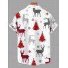 Chemise de vacances pour homme, imprimé sapin de Noël, élan, flocon de neige, boutonnée - Blanc L