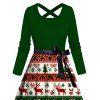 Robe de vacances Elk Sapin de Noël Imprimé rayé Colorblock Robe croisée avec ceinture - Vert XXXXXL | US 20