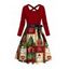 Robe de Noël à imprimé flocon de neige et bonhomme de neige, à blocs de couleurs, avec ceinture croisée - Rouge XXXXXL | US 20