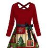 Robe de Noël à imprimé flocon de neige et bonhomme de neige, à blocs de couleurs, avec ceinture croisée - Rouge XXXXXL | US 20