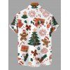 Chemise de vacances pour homme, chemise boutonnée à imprimé bonhomme en pain d'épices et sapin de Noël - multicolor L