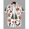 Chemise de vacances pour homme, chemise boutonnée à imprimé bonhomme en pain d'épices et sapin de Noël - multicolor L