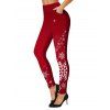 Leggings de Noël imprimé flocon de neige, taille haute élastique, leggings skinny - Rouge XL | US 12