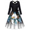 Robe de Noël bonhomme de neige flocon de neige imprimé léopard robe croisée avec ceinture - Noir XXXXXL | US 20