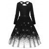 Robe de Noël bonhomme de neige flocon de neige imprimé léopard robe croisée avec ceinture - Noir XXXXXL | US 20