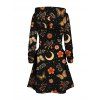Robe à capuche de vacances à imprimé floral, feuille, papillon, étoile, à lacets - Noir XXXXXL | US 20