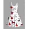Robe de vacances en fausse fourrure avec imprimé sapin de Noël, élan et flocon de neige - Blanc XXXXL | US 18