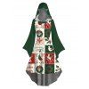 Robe à capuche de vacances Colorblock Éléments de Noël Imprimé couronne Robe haute basse - Vert profond XXXXXL | US 20