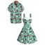 Holiday Couple Outfit Dog Hat Christmas Tree Print Faux Fur Dress and Shirt Set - Turquoise S | US 4