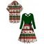Holiday Couple Outfit Elk Christmas Tree Striped Print Crossover Belt Dress and Shirt Set - Vert profond S | US 4