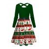 Holiday Couple Outfit Elk Christmas Tree Striped Print Crossover Belt Dress and Shirt Set - Vert profond S | US 4