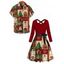 Christmas Couple Outfit Snowflake Snowman Print Crossover Belt Dress and Shirt Set - Rouge S | US 4