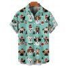 Chemise de vacances pour homme, imprimé chien avec chapeau, sapin de Noël, boutonnée - Turquoise L