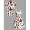 Holiday Couple Outfit Christmas Tree Gingerbread Man Print Faux Fur Dress and Shirt Set - Blanc S | US 4