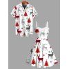 Holiday Couple Outfit Christmas Tree Elk Print Faux Fur Dress and Shirt Set - Blanc S | US 4