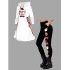 Holiday Women Outfit Christmas Elk Print Hooded Dress and Leggings Set - Blanc S | US 4