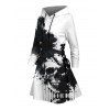 Gothic Women Outfit Skull Splash Ink Print Lace Up Hoodie Dress and Leggings Set - Blanc S | US 4