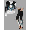 Snowman Snowflake Print Hollow Out Sweater and Leggings Christmas Outfit - Noir S | US 4