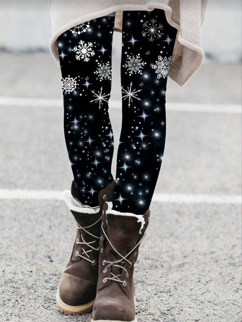 Leggings de Noël Leggings skinny à imprimé flocon de neige et étoiles
