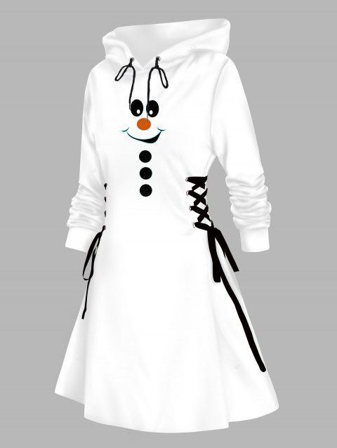 Robe à capuche de Noël à lacets et imprimé géométrique bonhomme de neige