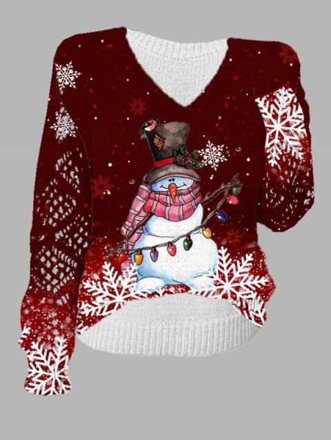 Pull en tricot de Noël à imprimé flocon de neige et bonhomme de neige color-block