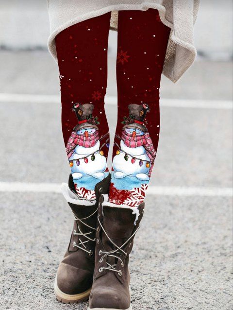 Leggings de Noël Leggings skinny imprimés flocons de neige et bonhomme de neige