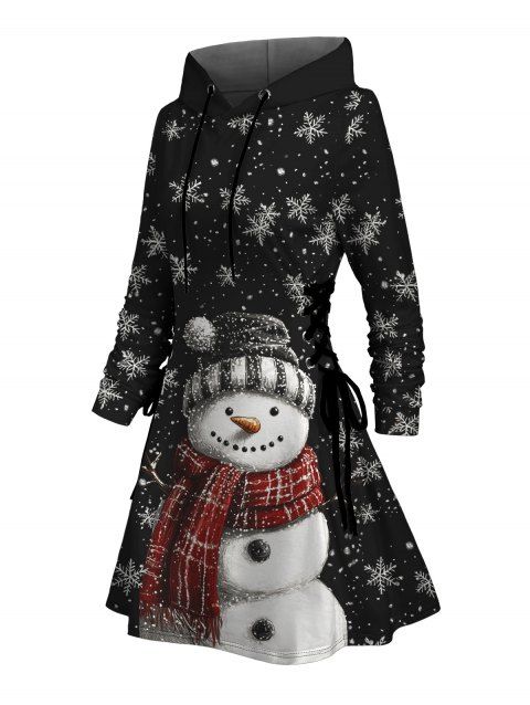 Robe à capuche de Noël, imprimé bonhomme de neige et flocon de neige, robe à capuche à lacets