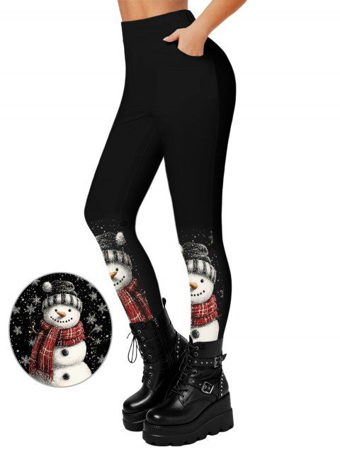 Leggings de Noël Leggings skinny imprimés bonhomme de neige et flocon de neige